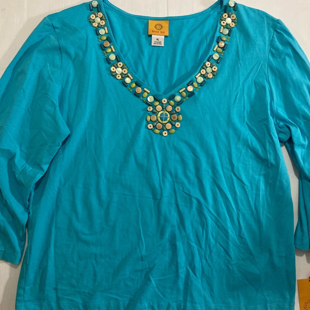 NWT Ruby Rd teal shirt with embellishments